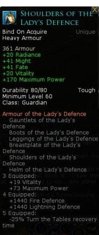 Book 8 guardian set - Shoulders of the ladys defence