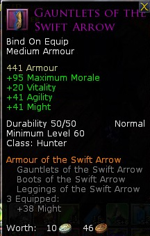 Hunter the swift arrow medium armour - Gauntlets of the swift arrow