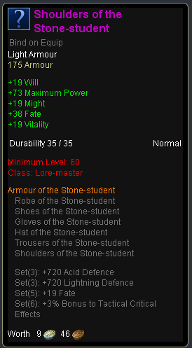 Lore master stone student - Shoulders of the stone student