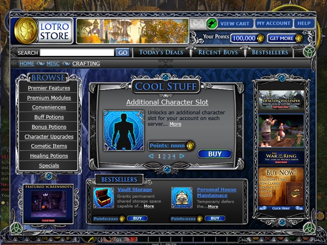 Lotro store - Lotro store additional character slot 1