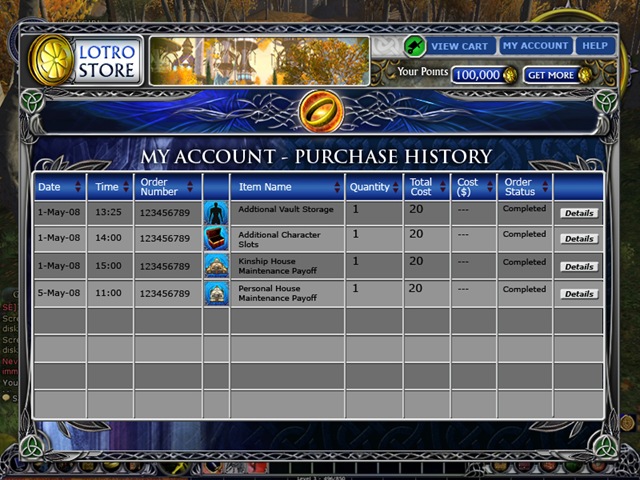 Lotro store - Lotro store purchase history